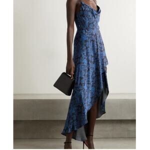 Alice + Olivia Christina Hi‑Lo Dress Size 6 Winter Palace Cowl Neck blue black